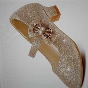 Dufannie Sparkling Gold Mary Jane Shoes with Bow Accent Girls Size 2